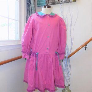 POLLY FLINDER Vintage Pink & Turquoise Ruffle Dress Size 12? (Fit like Small)